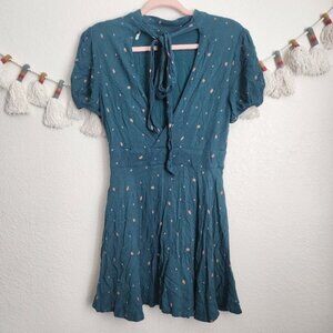 Free People Abbie Reversible Dotted Printed Fit&Flare Mini Dress Casual Chic 8